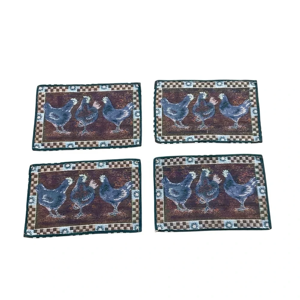 Set of 4 Rooster Chicken Placemats 18 x 12 Country Farmhouse